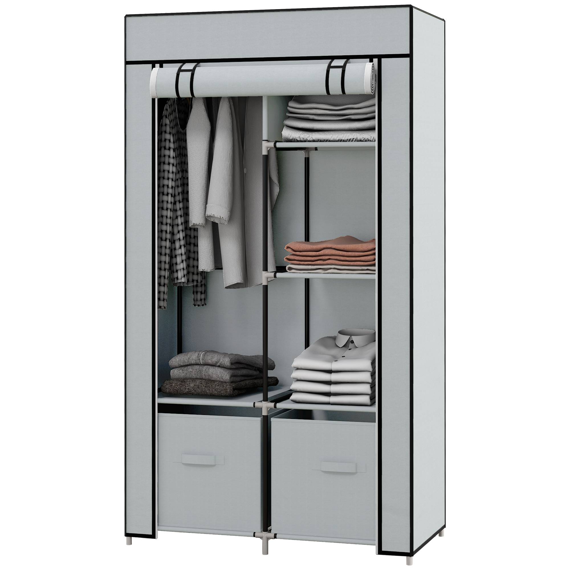 Sans Marque - Armoire en tissu avec 1 tringle et 2 tiroirs, 83 x 42,5 x 162,5 cm, grise - Image 1