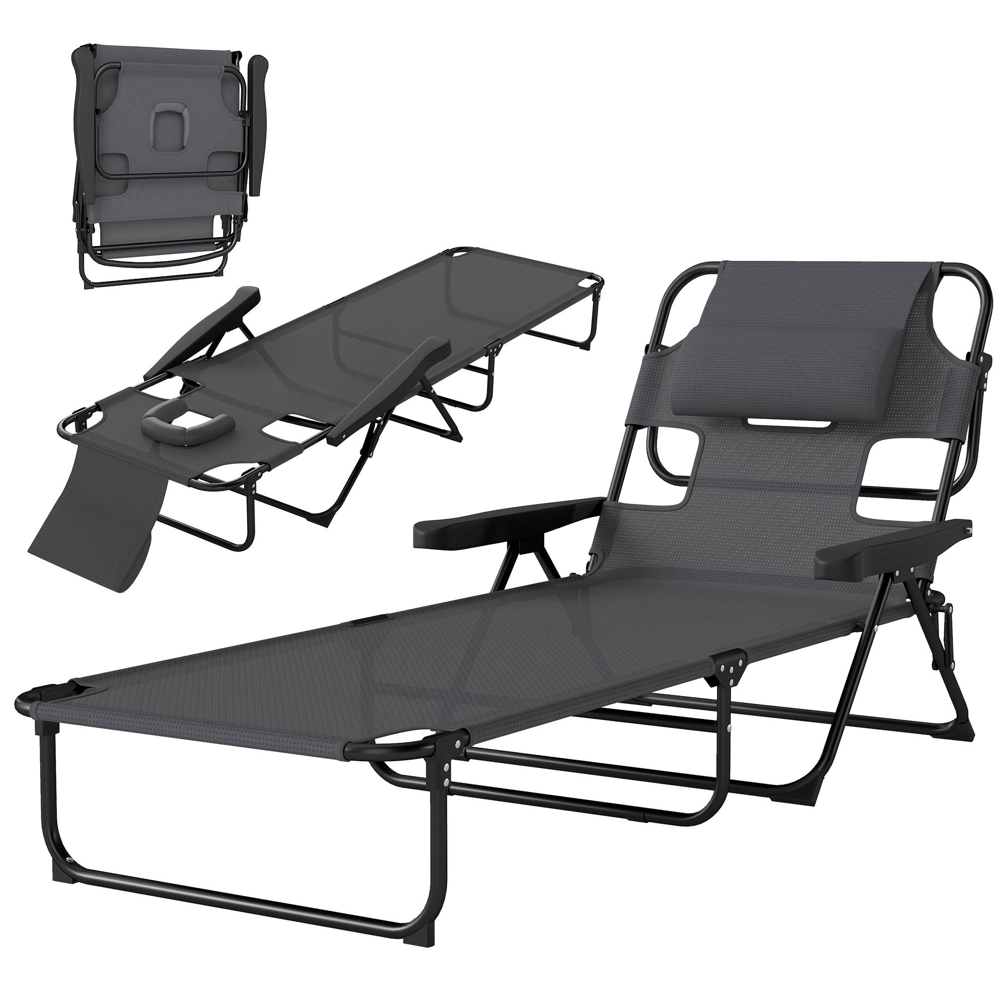 Transat, chaise longue de jardin, chaise longue de détente, pliable, résistant aux intempéries, 194 cm x 72 cm x 89 cm, noir et gris foncé - Image 2