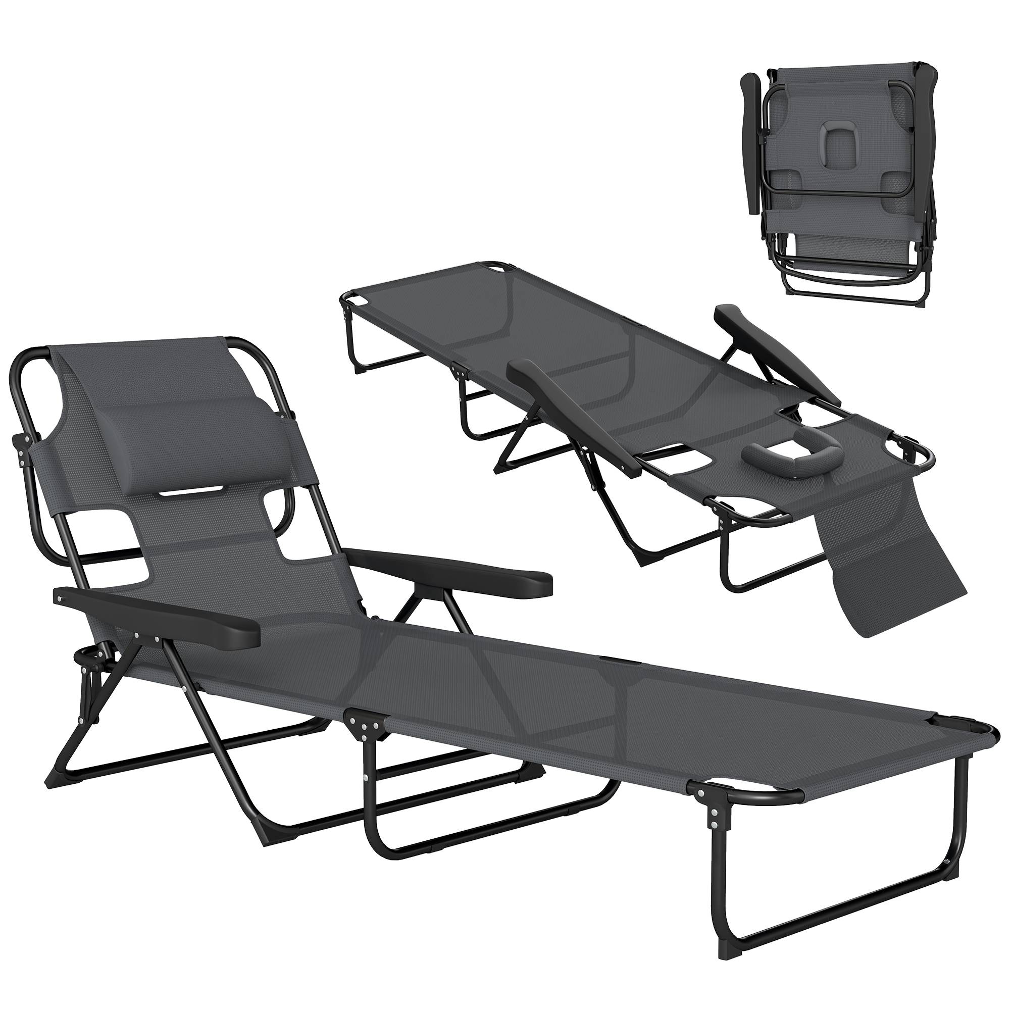 Transat, chaise longue de jardin, chaise longue de détente, pliable, résistant aux intempéries, 194 cm x 72 cm x 89 cm, noir et gris foncé - Image 1