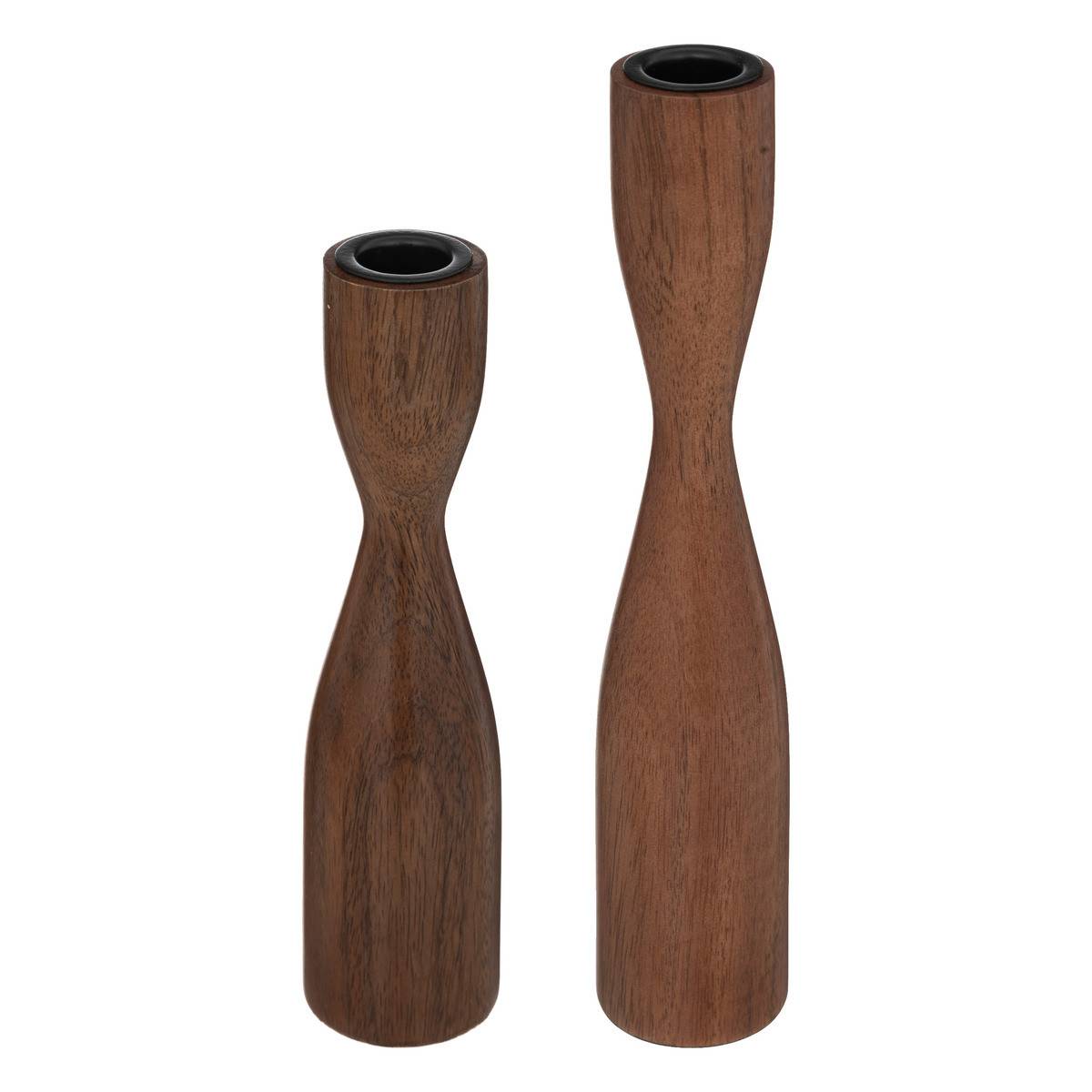 Lot de 2 Bougeoirs Chandeliers en Bois de Manguier - Image 1