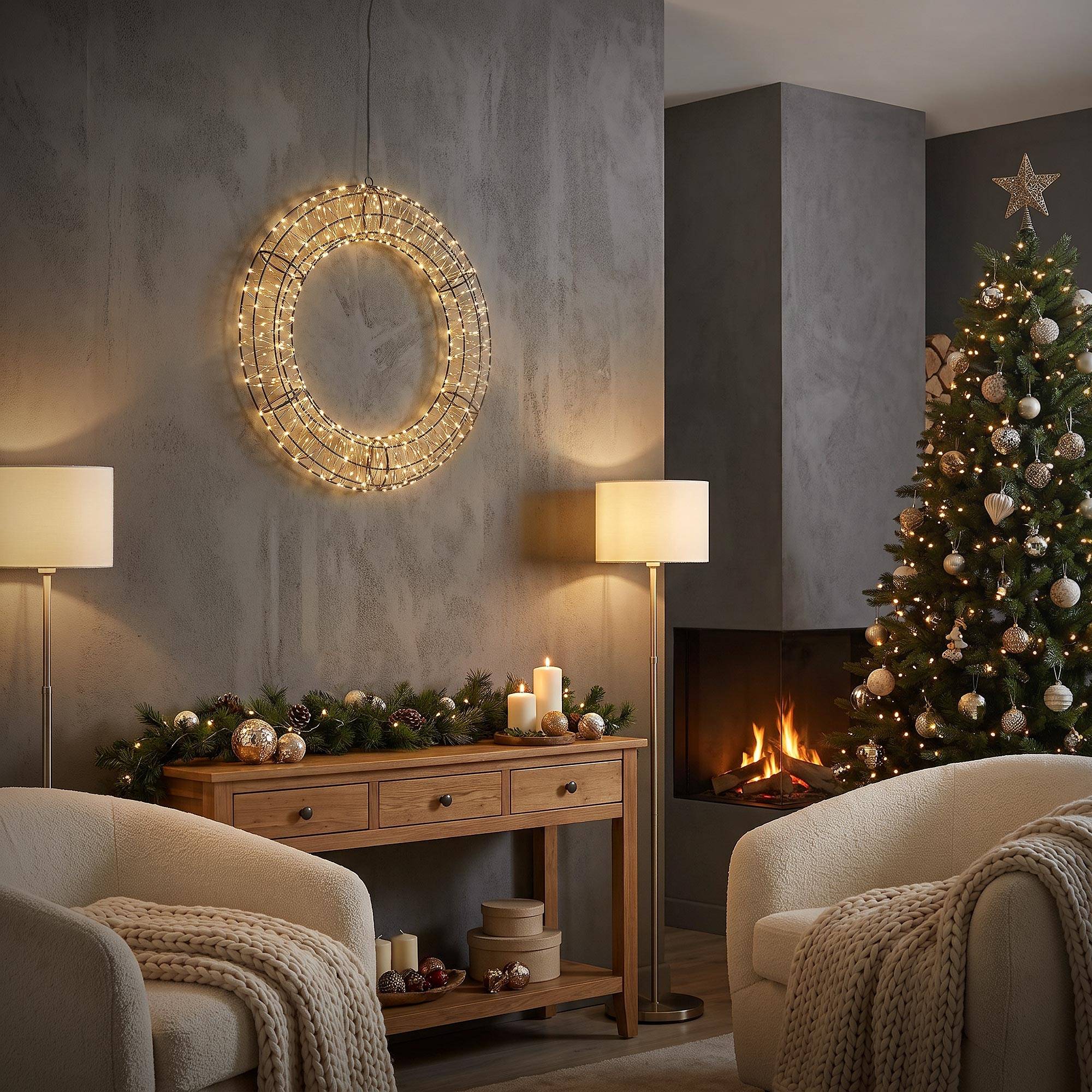 Ecd-Germany - Couronne de Noël lumineuse LED Ø 58 cm décoration suspendue, anneau lumineux en métal, 840 LED blanc chaud, minuterie, íntérieur et extérieur, IP44 - Image 10
