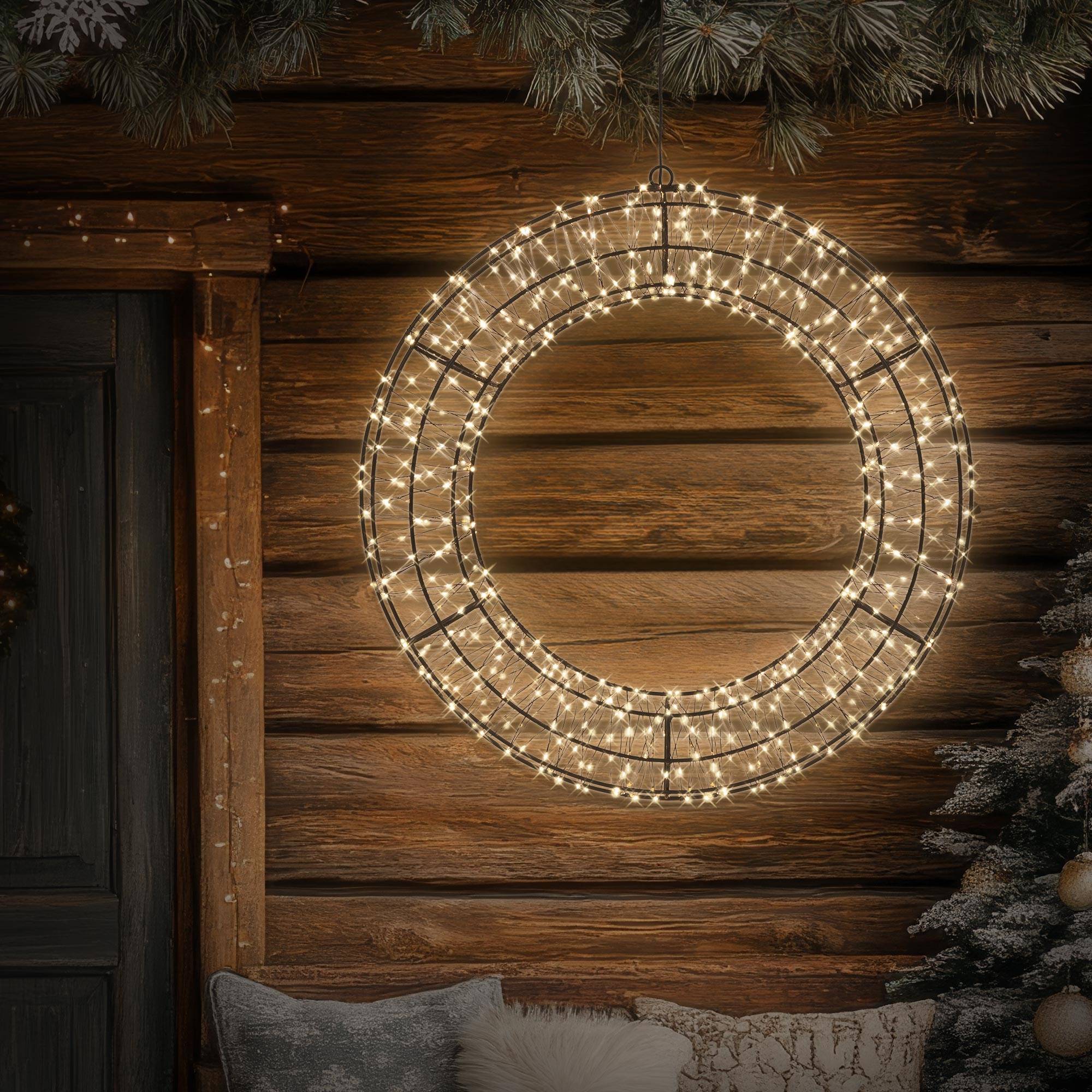 Ecd-Germany - Couronne de Noël lumineuse LED Ø 58 cm décoration suspendue, anneau lumineux en métal, 840 LED blanc chaud, minuterie, íntérieur et extérieur, IP44 - Image 9