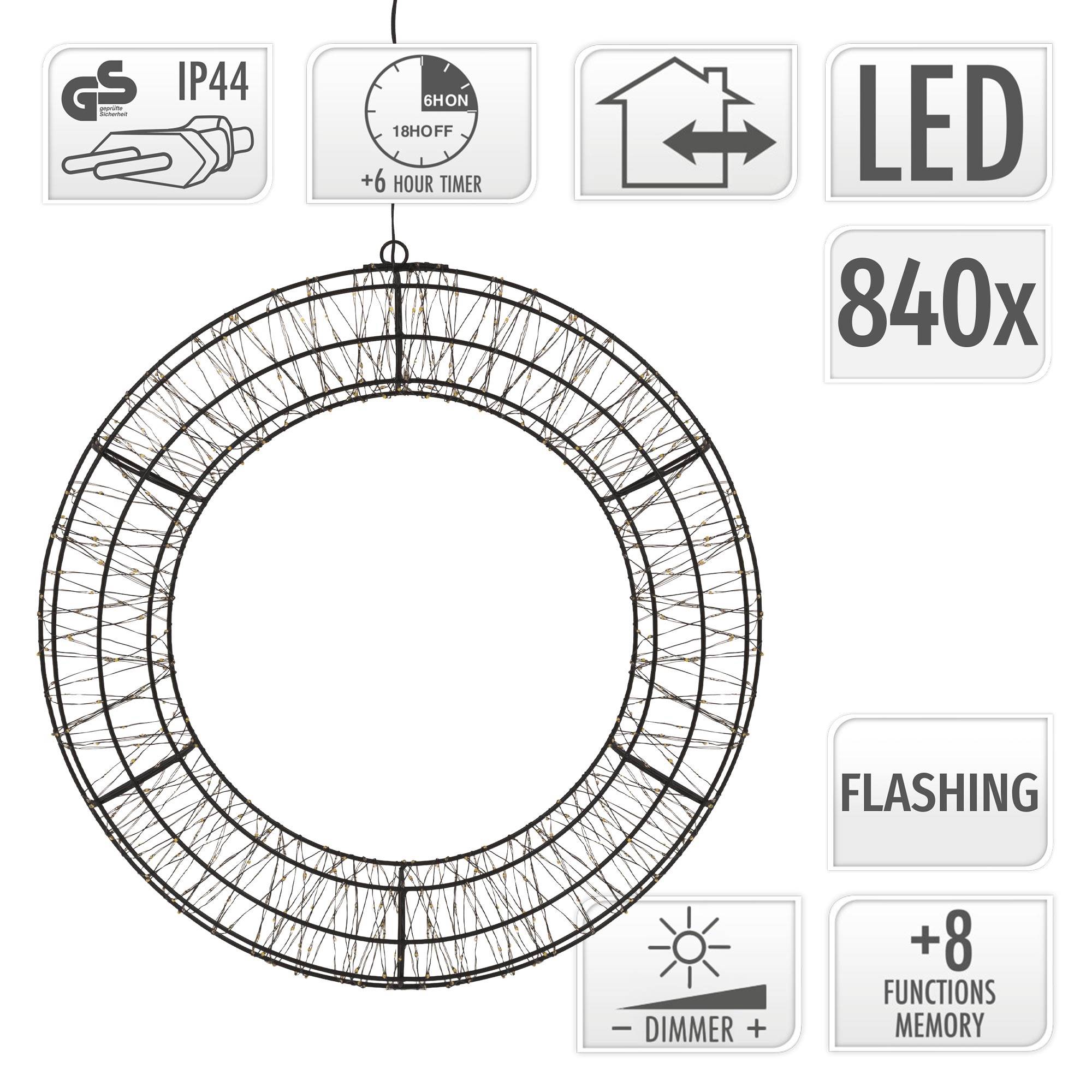 Ecd-Germany - Couronne de Noël lumineuse LED Ø 58 cm décoration suspendue, anneau lumineux en métal, 840 LED blanc chaud, minuterie, íntérieur et extérieur, IP44 - Image 4