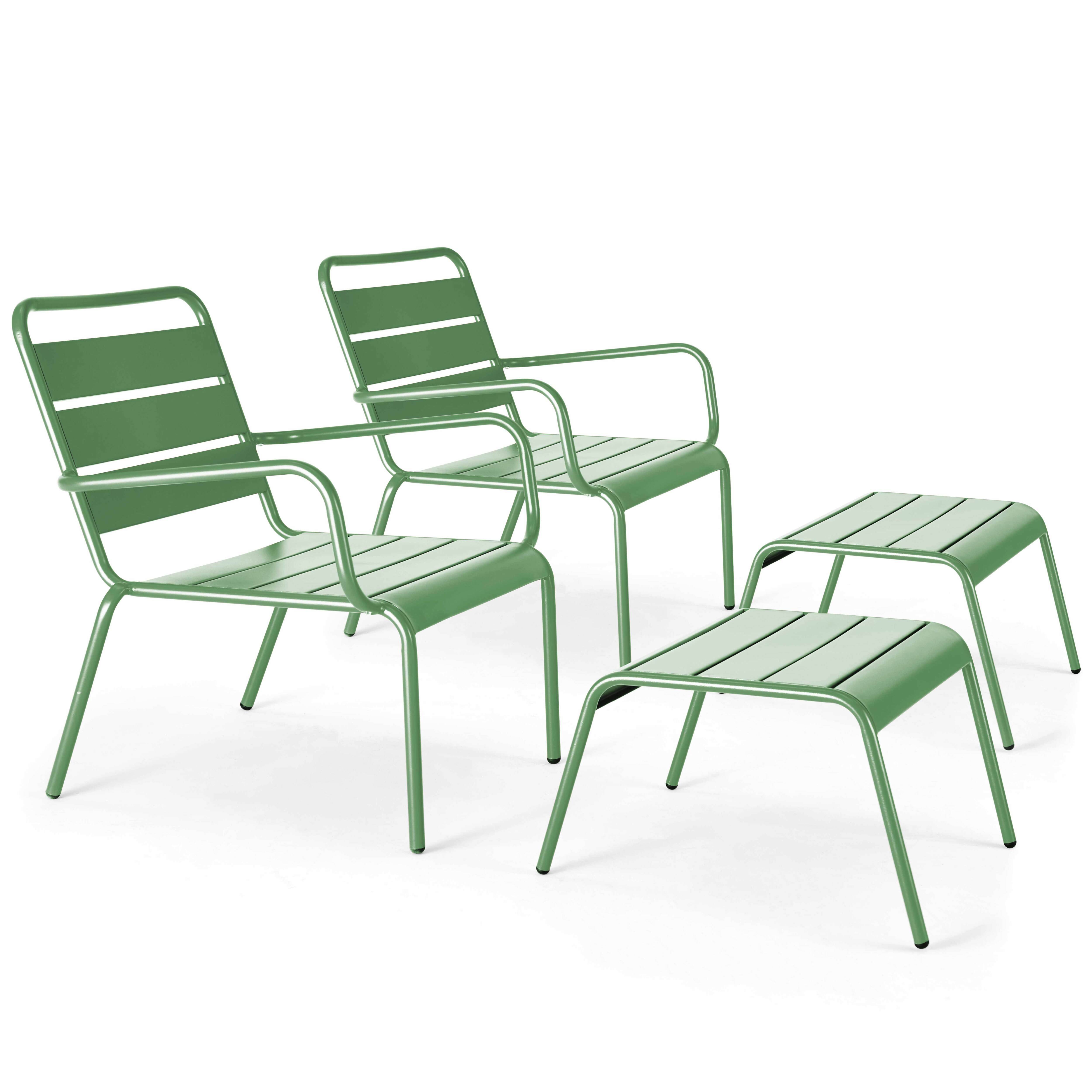 Oviala - Lot de 2 fauteuils relax avec repose-pieds en métal vert cactus Palavas - Oviala - Image 1