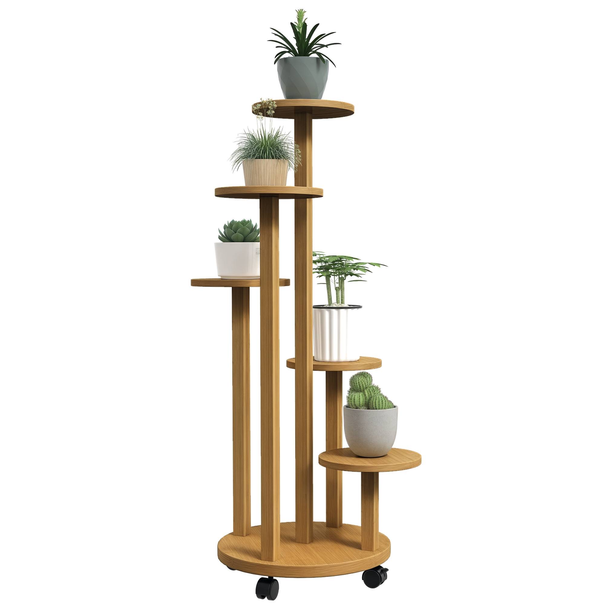 Sans Marque - Étagère à plantes en bambou étagères rondes à fleurs support de pots de fleurs 5 niveaux bois naturel - Image 1