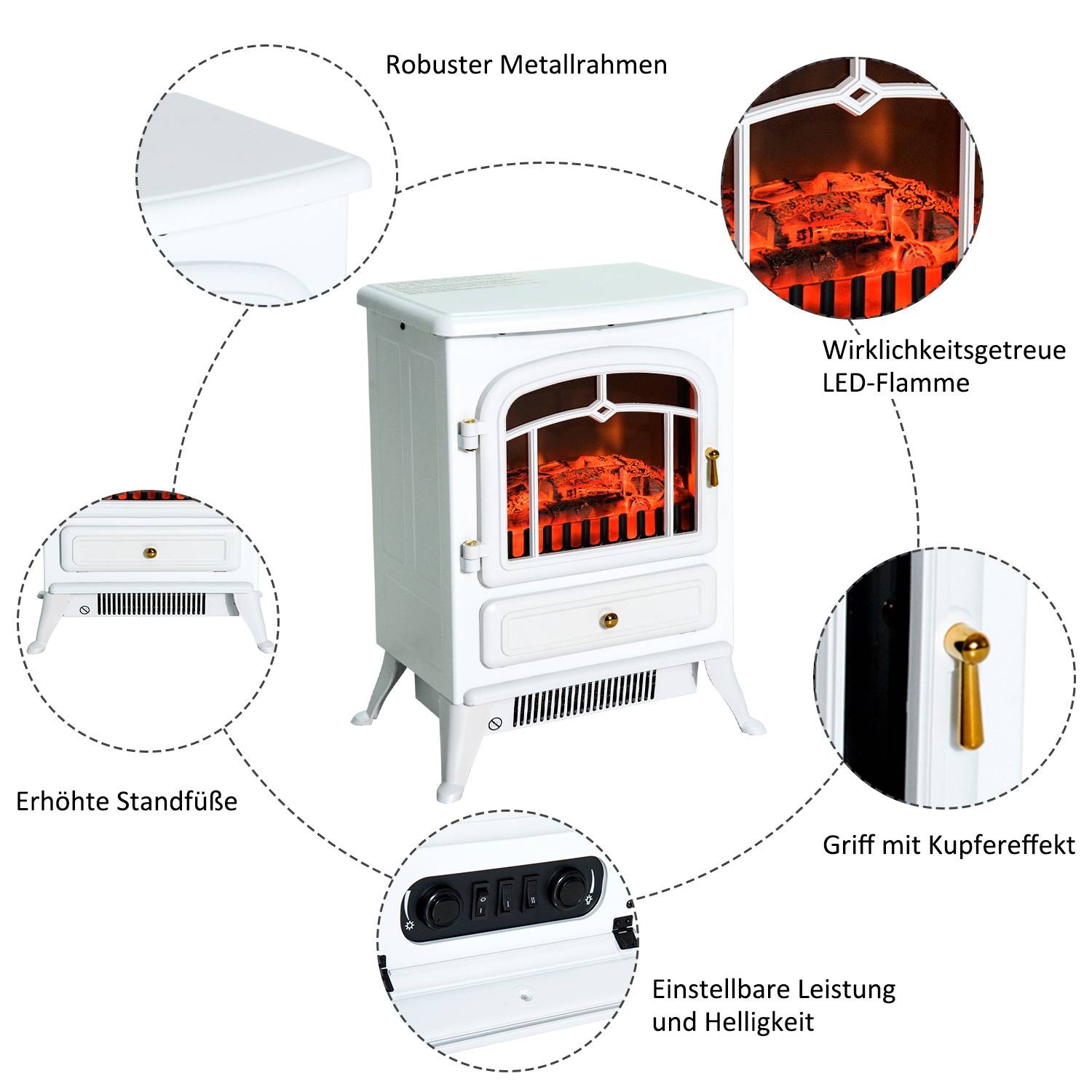 Sans Marque - Cheminée électrique,Cheminée LED 950/1850W anti-surchauffe blanc - Image 8