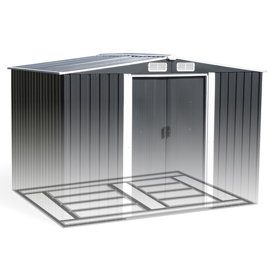 IDMARKET - Abri de jardin 5,3 M² gris en acier galvanisé avec base - Image 4