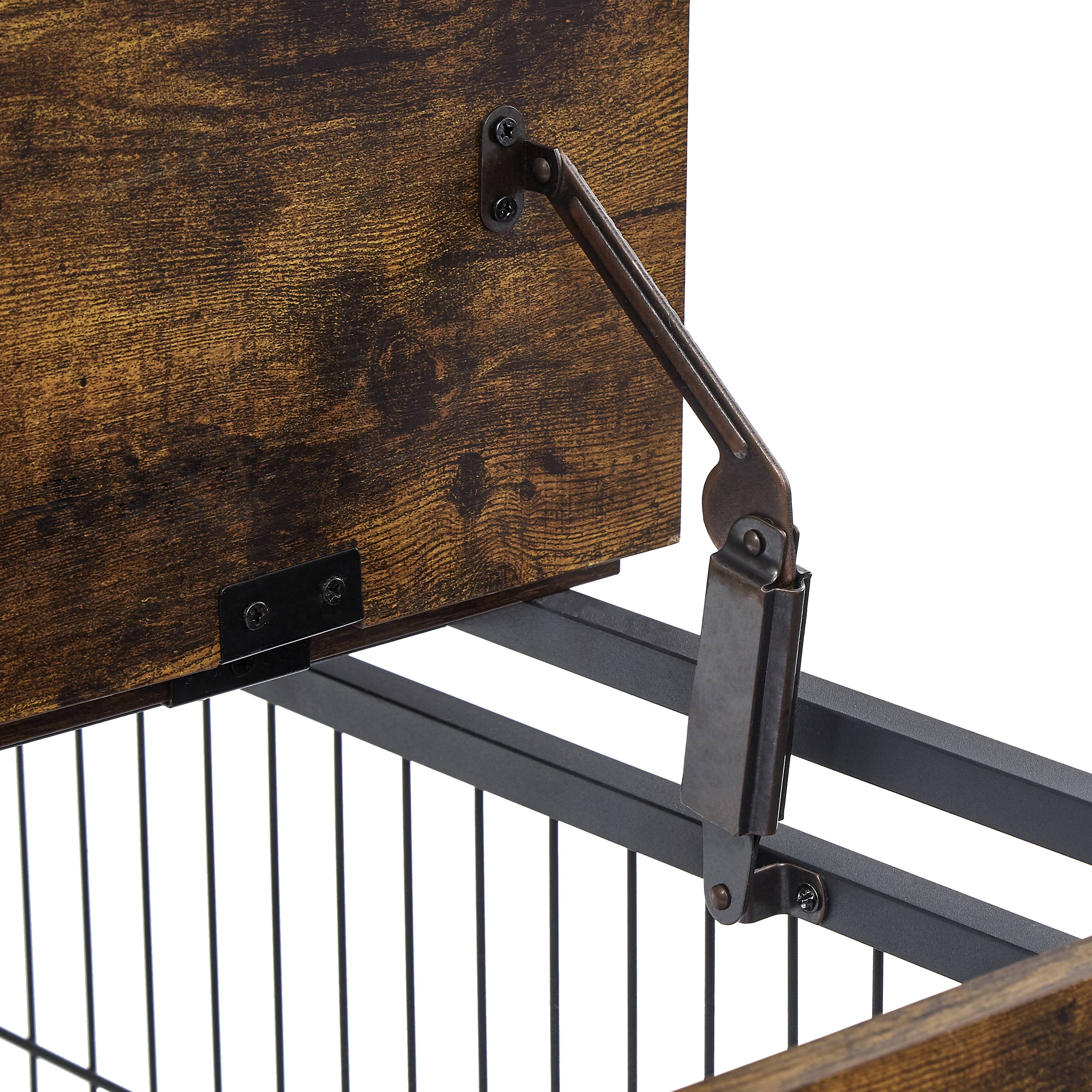 Cage pour chien en bois avec double porte et toit ouvrant, avec roulettes, vintage brun, 80 x 56 x 69.5 cm - PANGIVO - Image 9