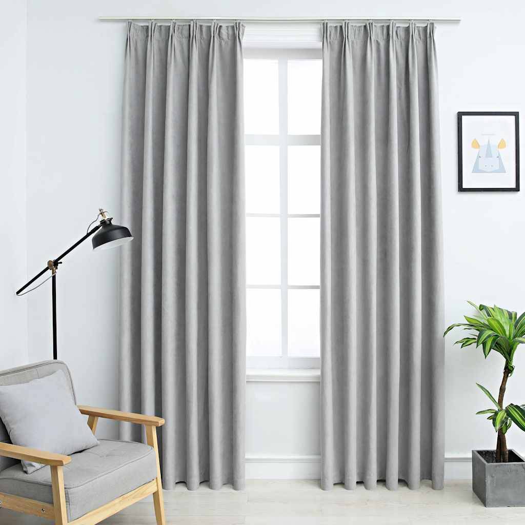 Rideaux occultants - Panneaux de rideau avec crochets 2 pcs Gris 140x245 cm - Image 2