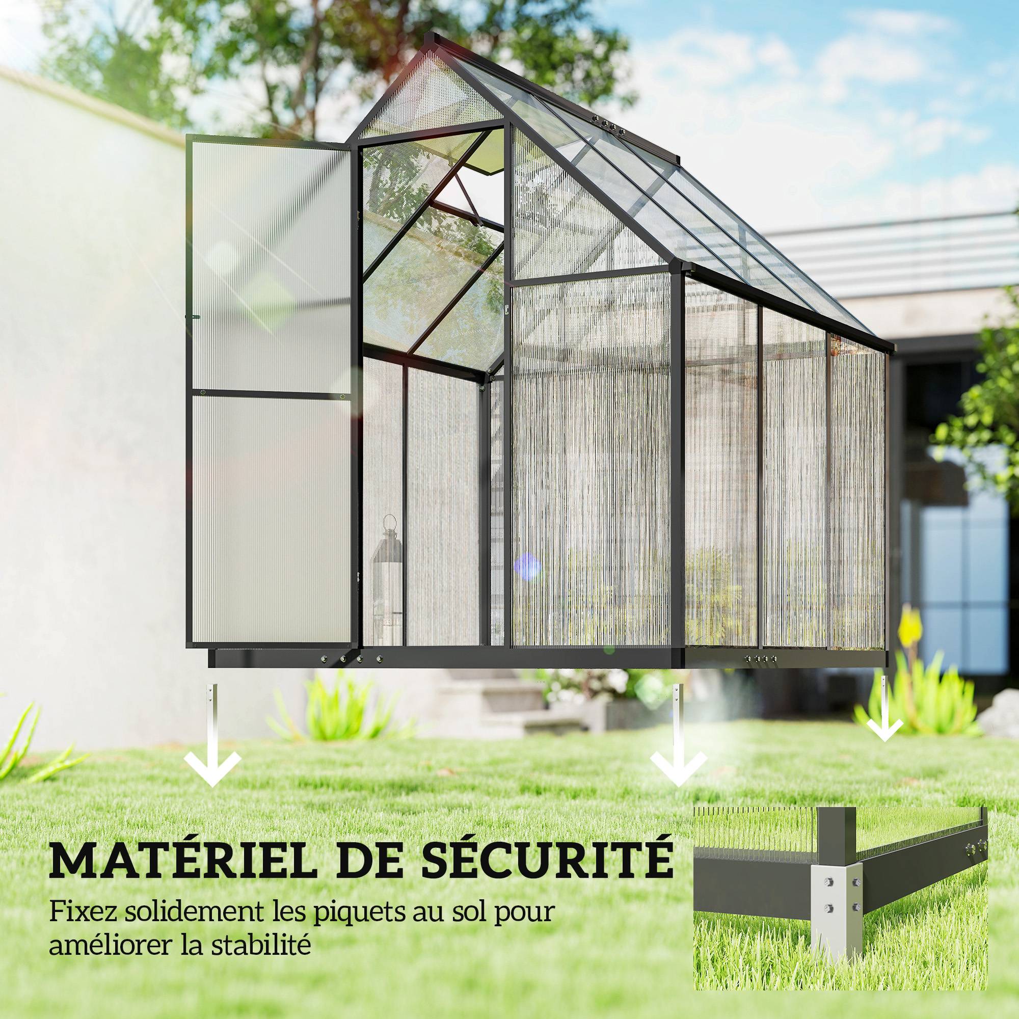 Serre Jardin Polycarbonate Plantes Porte Battante Fenêtre Réglable 178x168x195cm Transparent - ComfortXL Outdoor Living - Image 8
