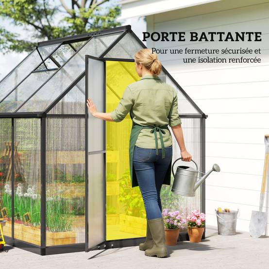 Serre Jardin Polycarbonate Plantes Porte Battante Fenêtre Réglable 178x168x195cm Transparent - ComfortXL Outdoor Living - Image 9