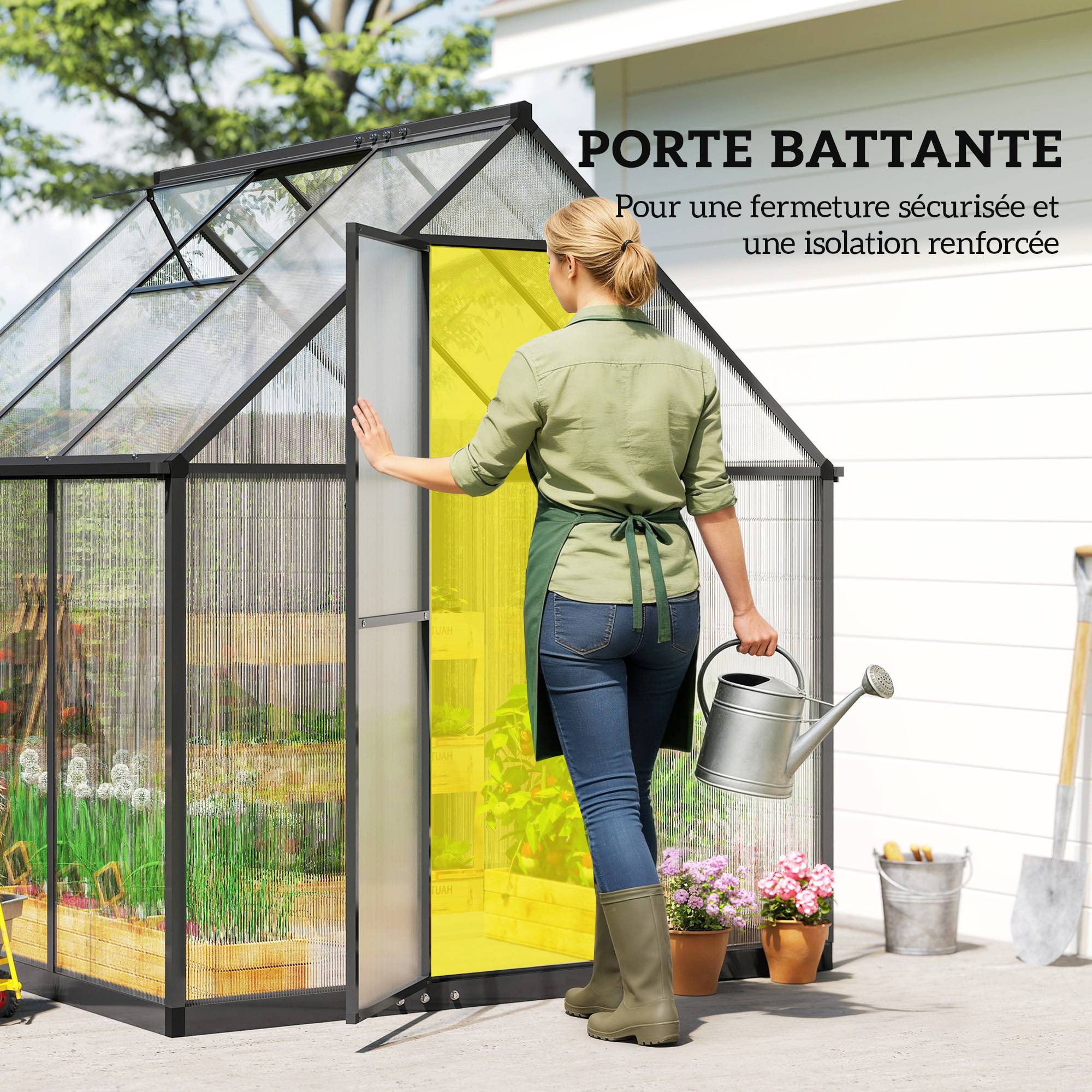 Serre Jardin Polycarbonate Plantes Porte Battante Fenêtre Réglable 178x168x195cm Transparent - ComfortXL Outdoor Living - Image 9
