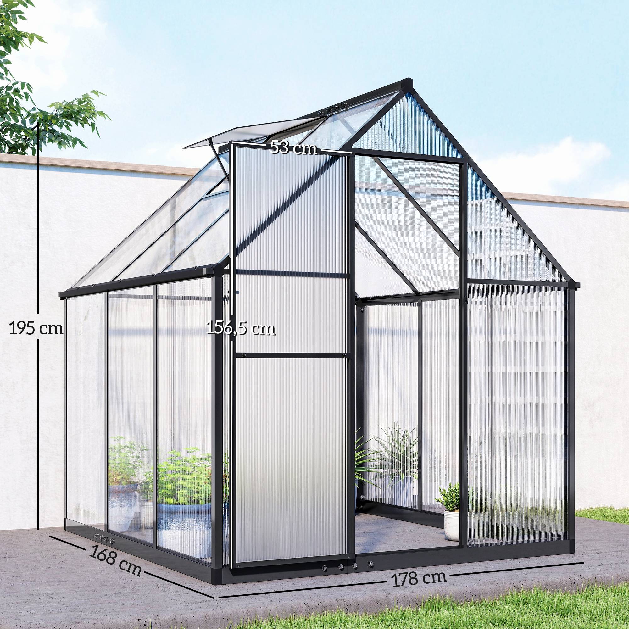 Serre Jardin Polycarbonate Plantes Porte Battante Fenêtre Réglable 178x168x195cm Transparent - ComfortXL Outdoor Living - Image 5