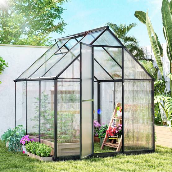 Serre Jardin Polycarbonate Plantes Porte Battante Fenêtre Réglable 178x168x195cm Transparent - ComfortXL Outdoor Living - Image 3