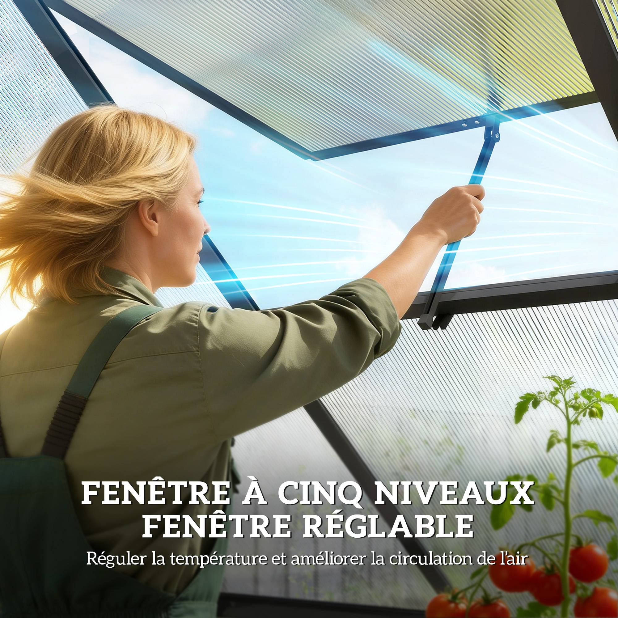 Serre Jardin Polycarbonate Plantes Porte Battante Fenêtre Réglable 178x168x195cm Transparent - ComfortXL Outdoor Living - Image 10