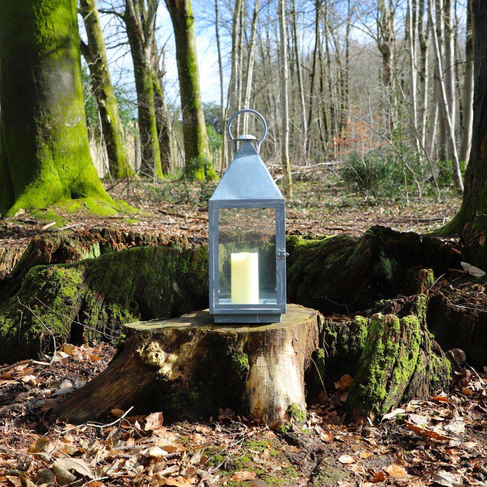 Lanterne extérieure jardin à poser bougie ancienne métal gris 52cm Chemin de campagne - Image 3