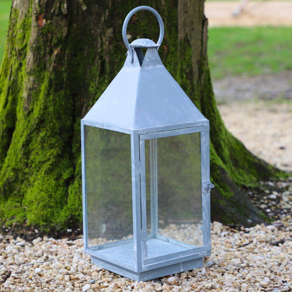 Lanterne extérieure jardin à poser bougie ancienne métal gris 52cm Chemin de campagne - Image 4