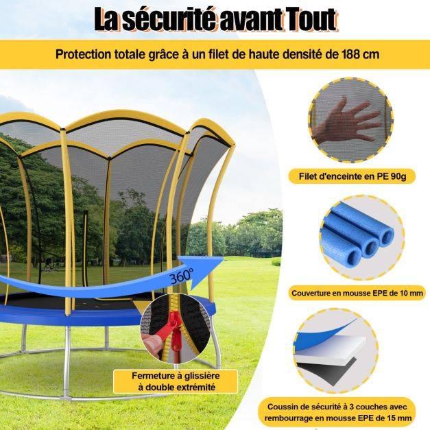 Helloshop26 - Trampoline pour enfants diamètre 305 cm en forme de fleur avec filet de protection coussin de sécurité et cadre en métal galvanisé - Image 2