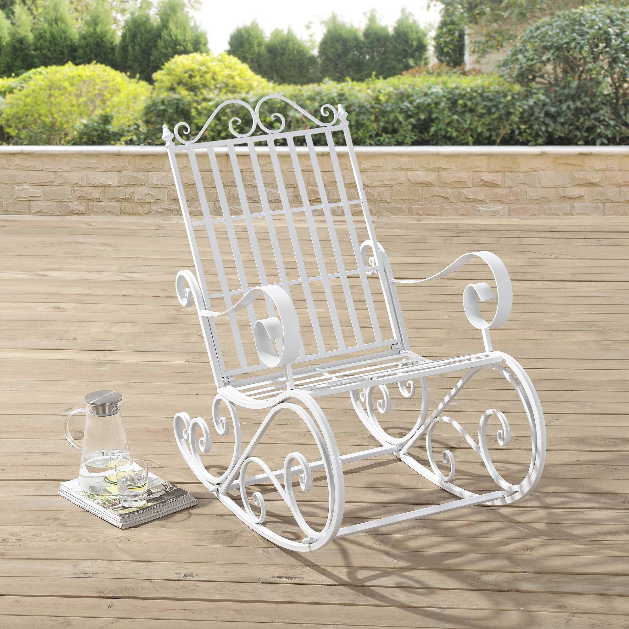 Fauteuil à Bascule de Jardin Vintage Geraldton Métal 92x59x90 cm Blanc [en.casa] - Image 4