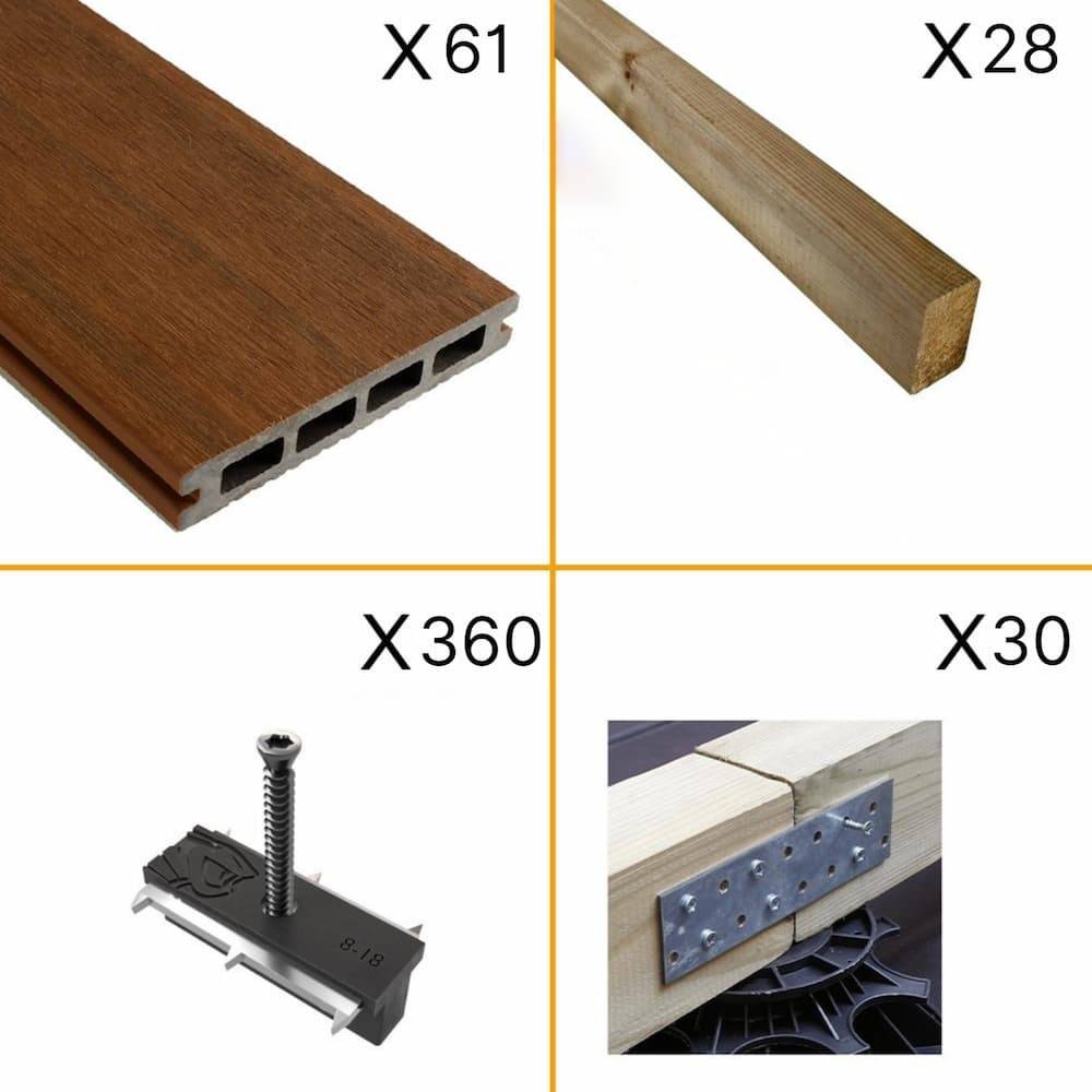Kit Terrasse Composite NAVIA 20m² - Teck - 61 lames de terrasse (220 x 14.5 x 2.2 cm) - Fixation par Clips - Terrasse - Image 2