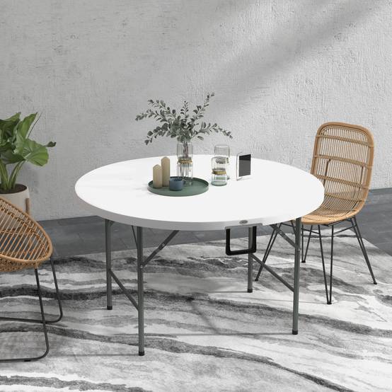 ComfortXL - Table de jardin ronde pliante Acier HDPE Pique-nique Camping Valise 122cm Blanc - ComfortXL Outdoor Living - Image 3
