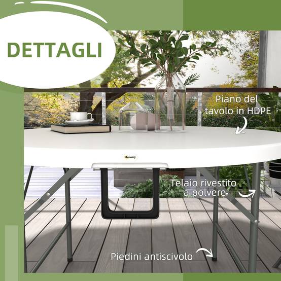 ComfortXL - Table de jardin ronde pliante Acier HDPE Pique-nique Camping Valise 122cm Blanc - ComfortXL Outdoor Living - Image 8