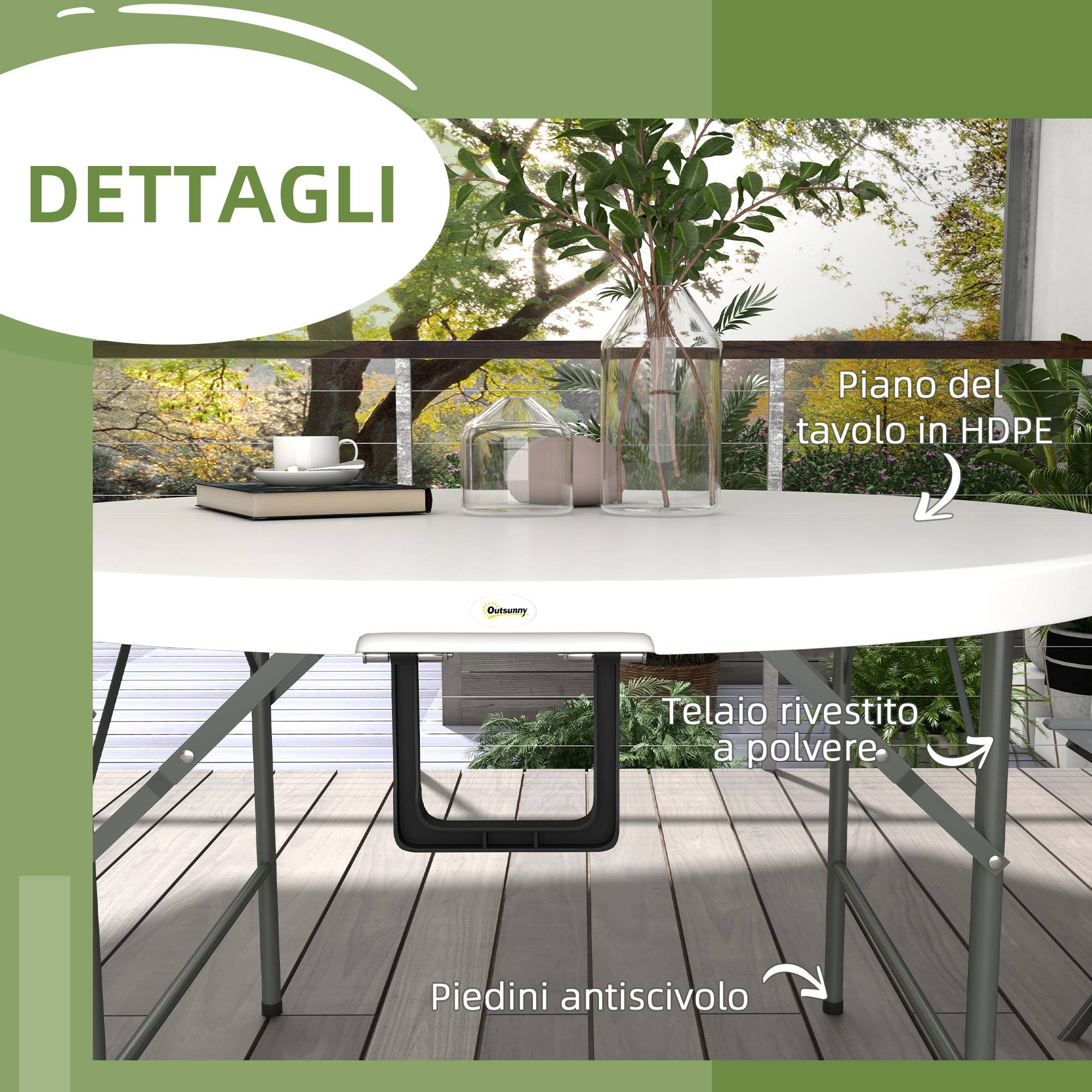 ComfortXL - Table de jardin ronde pliante Acier HDPE Pique-nique Camping Valise 122cm Blanc - ComfortXL Outdoor Living - Image 8