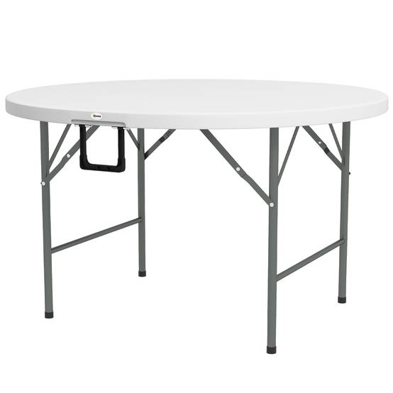 ComfortXL - Table de jardin ronde pliante Acier HDPE Pique-nique Camping Valise 122cm Blanc - ComfortXL Outdoor Living - Image 2