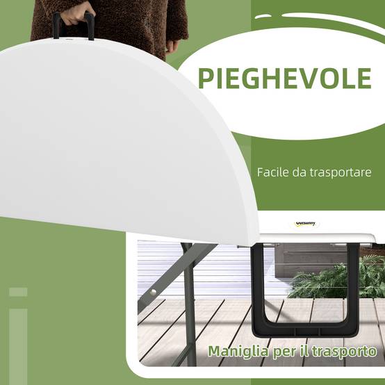 ComfortXL - Table de jardin ronde pliante Acier HDPE Pique-nique Camping Valise 122cm Blanc - ComfortXL Outdoor Living - Image 6