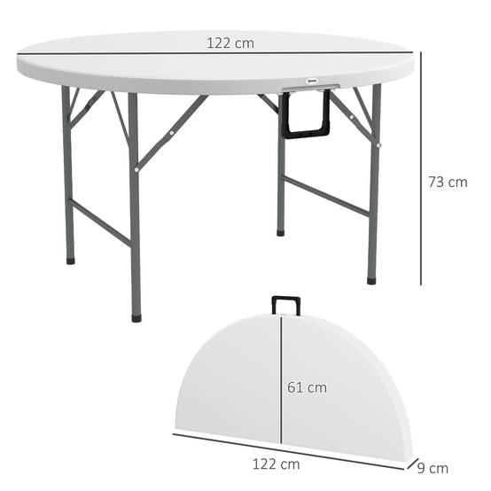 ComfortXL - Table de jardin ronde pliante Acier HDPE Pique-nique Camping Valise 122cm Blanc - ComfortXL Outdoor Living - Image 5