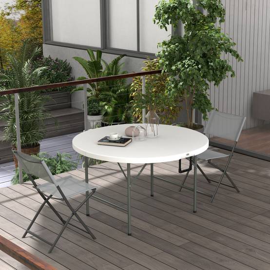 ComfortXL - Table de jardin ronde pliante Acier HDPE Pique-nique Camping Valise 122cm Blanc - ComfortXL Outdoor Living - Image 4