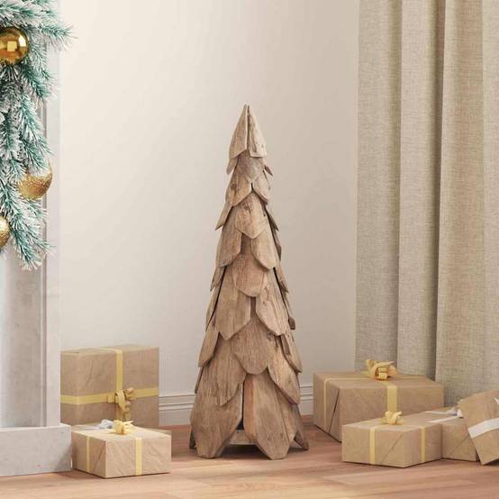 Sapin de Noël en bois de teck décoration moderne pour salon et bureau 80 cm – ComfortXL Outdoor Living - Image 1
