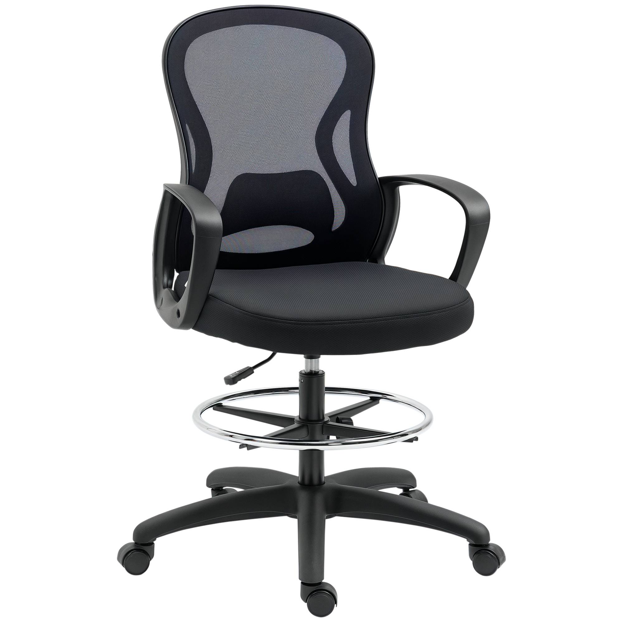 Sans Marque - Chaise de bureau assise haute fauteuil de bureau en maille hauteur réglable pivotant avec repose-pied noir - Image 1