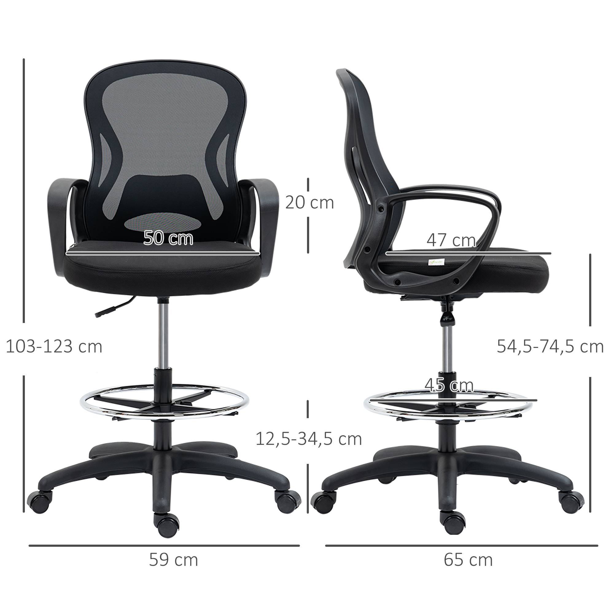 Sans Marque - Chaise de bureau assise haute fauteuil de bureau en maille hauteur réglable pivotant avec repose-pied noir - Image 5