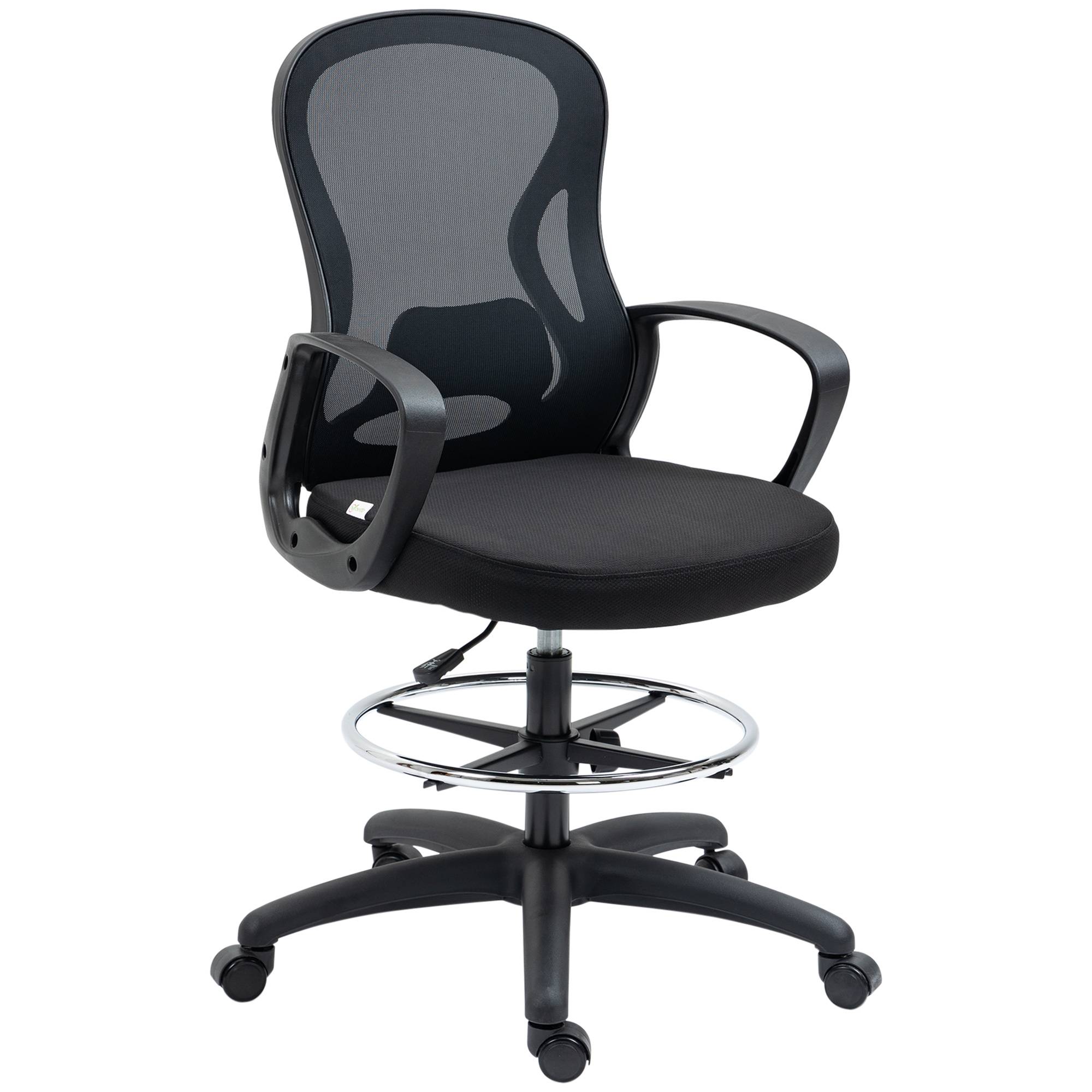 Sans Marque - Chaise de bureau assise haute fauteuil de bureau en maille hauteur réglable pivotant avec repose-pied noir - Image 2