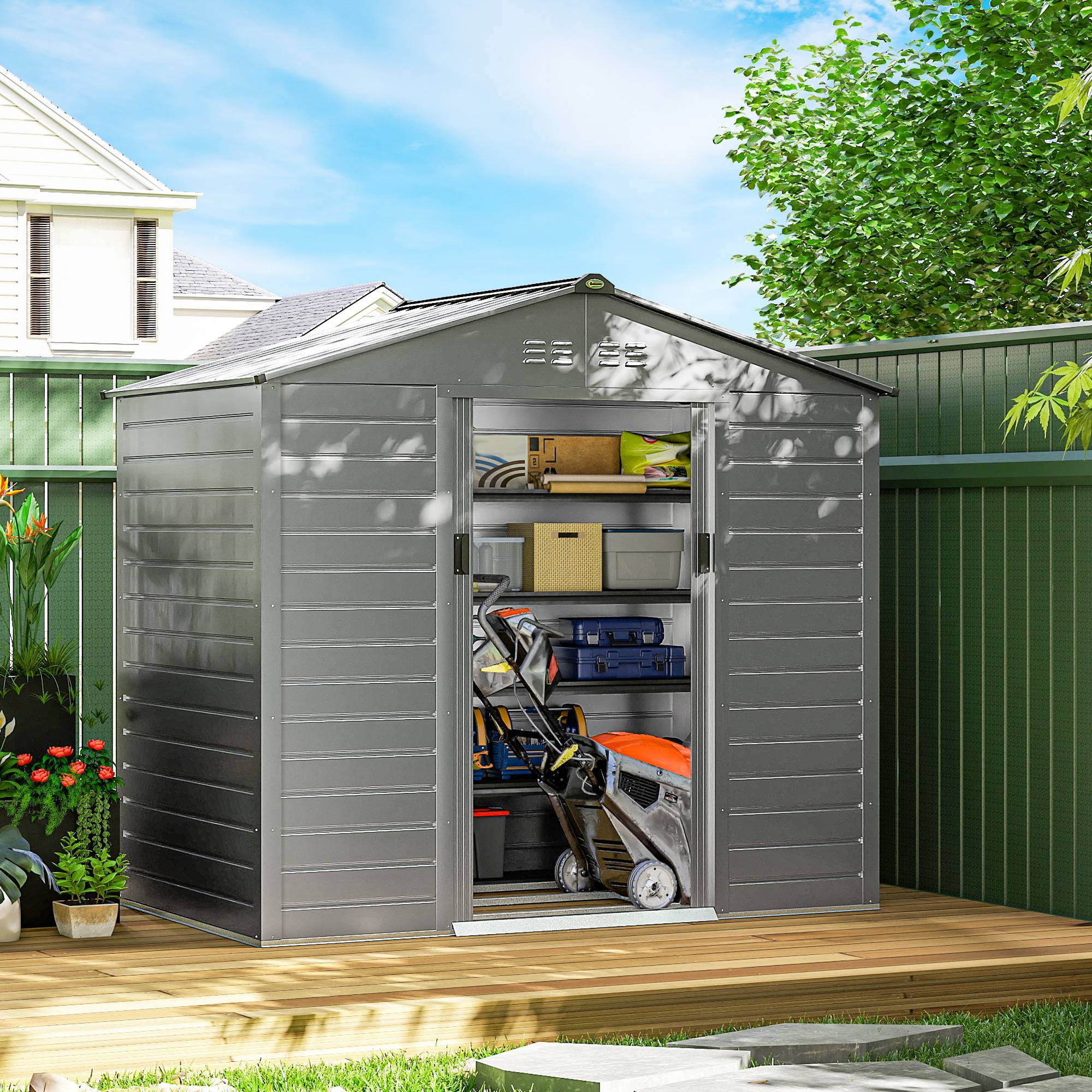 ComfortXL - Abri de jardin acier galvanisé 213 x 131 x 192 cm gris porte verrouillable - ComfortXL Outdoor Living - Image 4