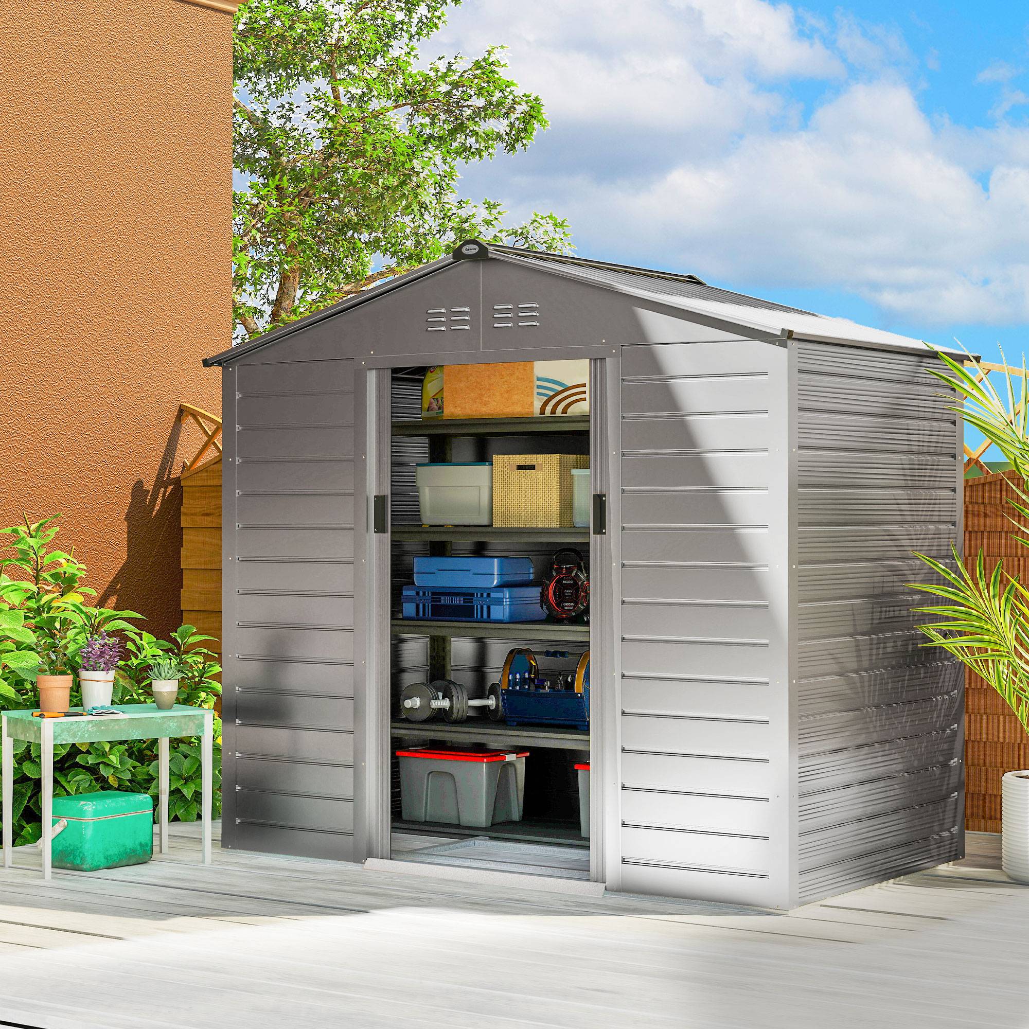ComfortXL - Abri de jardin acier galvanisé 213 x 131 x 192 cm gris porte verrouillable - ComfortXL Outdoor Living - Image 3