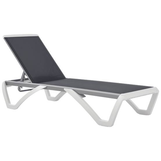 Lit de bronzage dossier inclinable avec roues arrière, 195x67,5x33 cm, gris et blanc - Image 1