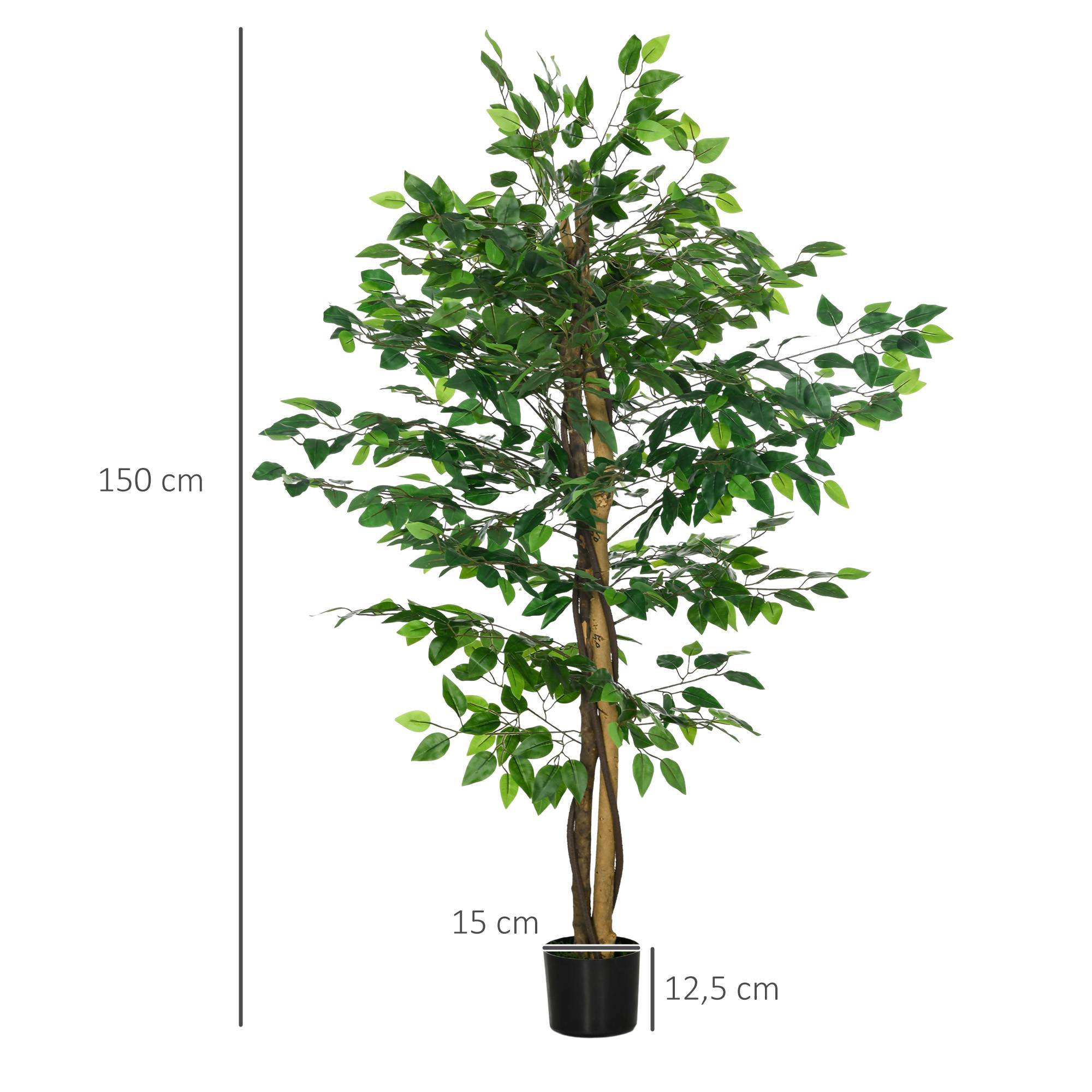 Lot de 2 plantes artificielles ficus hauteur 1,50 m tronc branches liane lichen feuilles grand réalisme pot inclus vert - Image 5