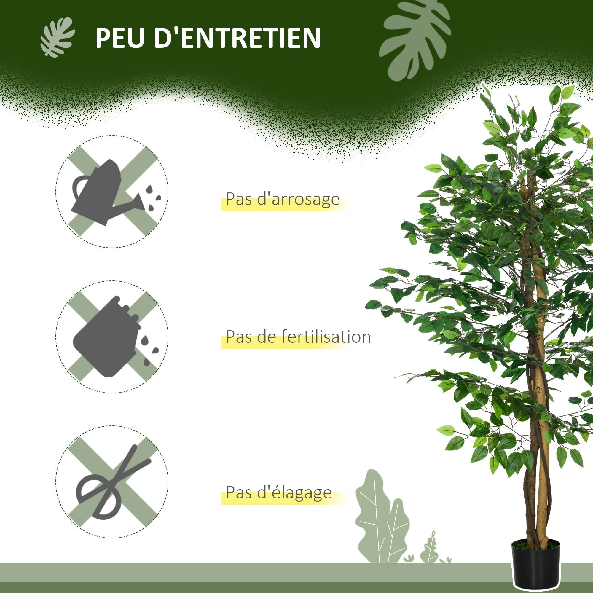 Lot de 2 plantes artificielles ficus hauteur 1,50 m tronc branches liane lichen feuilles grand réalisme pot inclus vert - Image 7