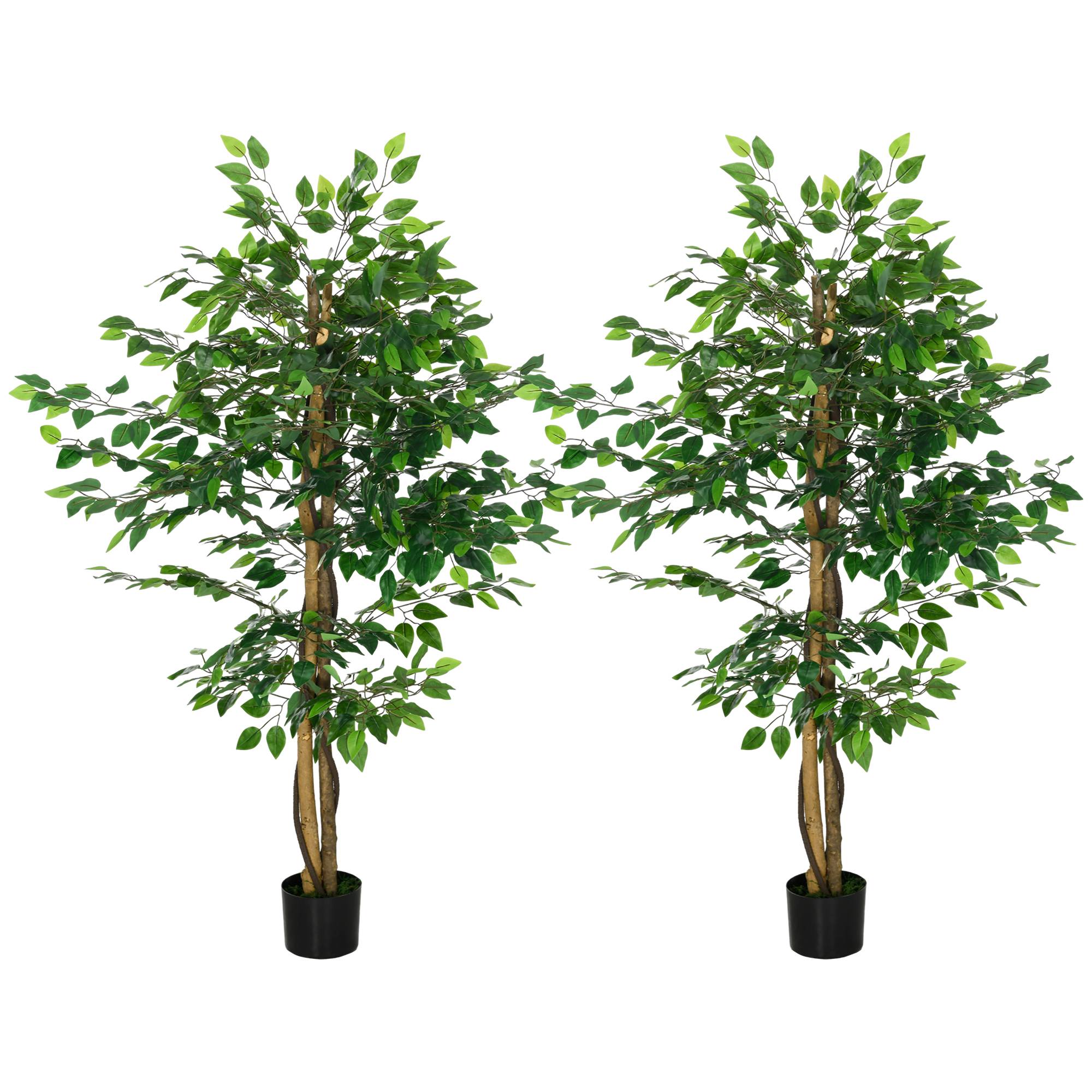 Lot de 2 plantes artificielles ficus hauteur 1,50 m tronc branches liane lichen feuilles grand réalisme pot inclus vert - Image 2