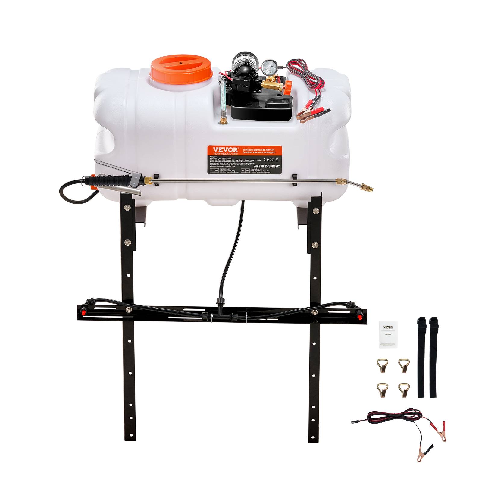VEVOR Pulvérisateur VTT/UTV 60L, pompe 12V 7L/min, pression 0-72 PSI, rampe buses, tuyau 6.1m. - Image 1