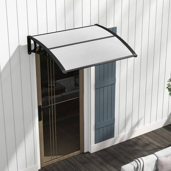 Marquise de porte en aluminium gris et polycarbonate transparent nancy (150.5 x 94 cm Marquise de porte en aluminium gris et polycarbonate transparent nancy (150.5 x 94 cm