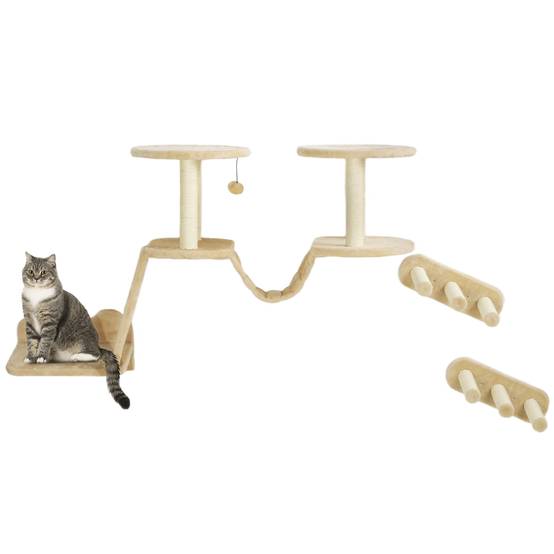 Set d'escalade mural pour chat en bois plateformes nuage et escaliers 158cm beige - ComfortXL Outdoor Living - Image 2