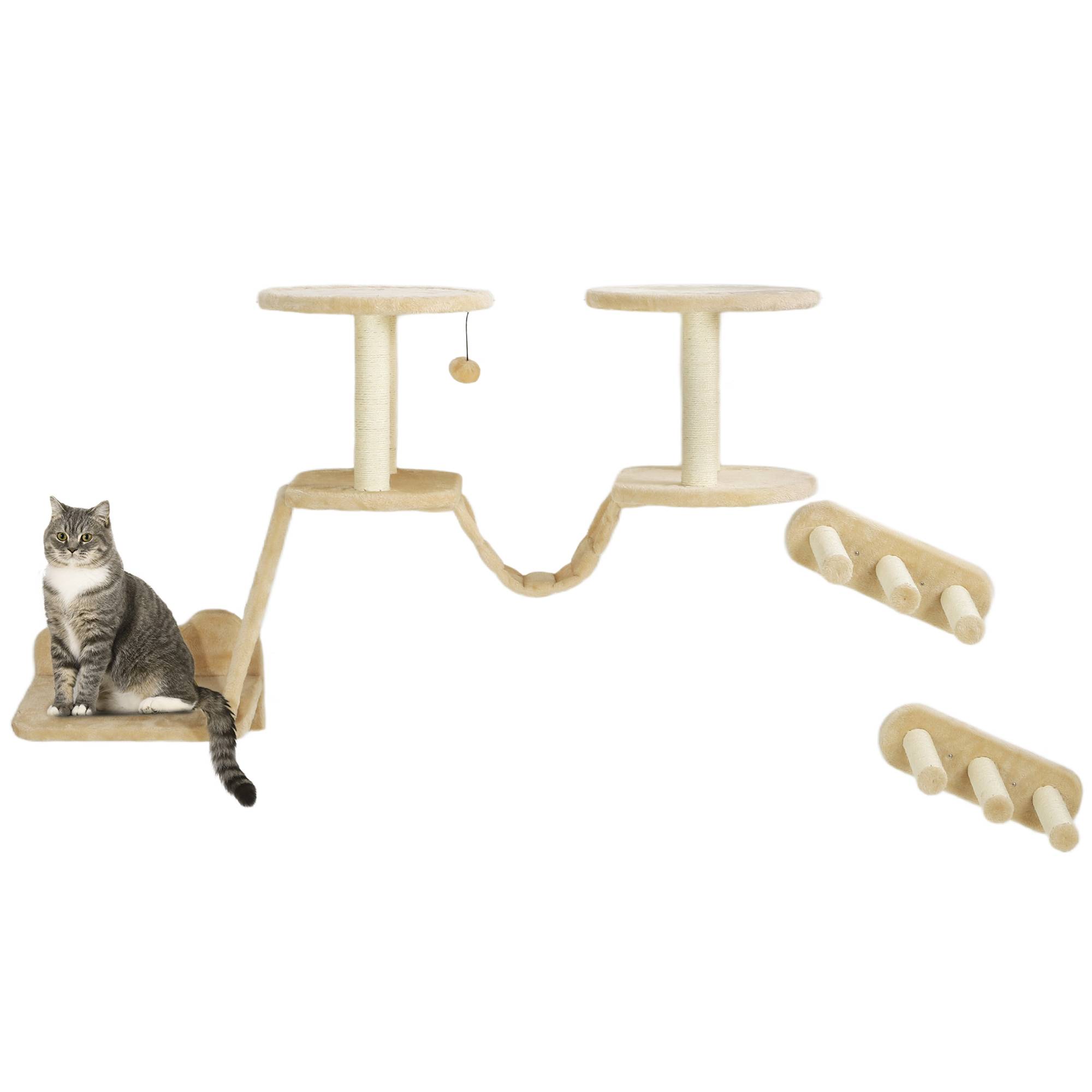 Set d'escalade mural pour chat en bois plateformes nuage et escaliers 158cm beige - ComfortXL Outdoor Living - Image 2