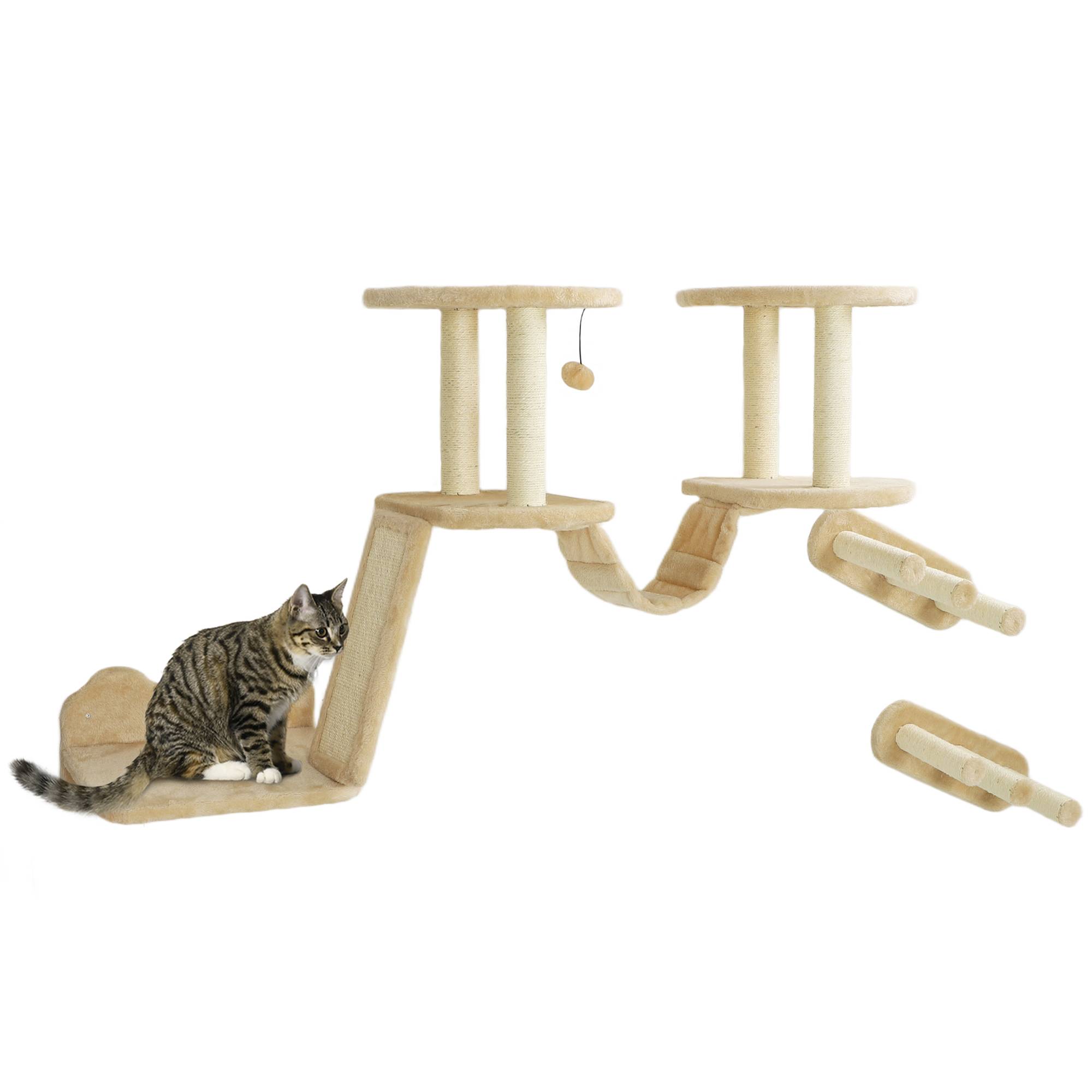 Set d'escalade mural pour chat en bois plateformes nuage et escaliers 158cm beige - ComfortXL Outdoor Living - Image 1