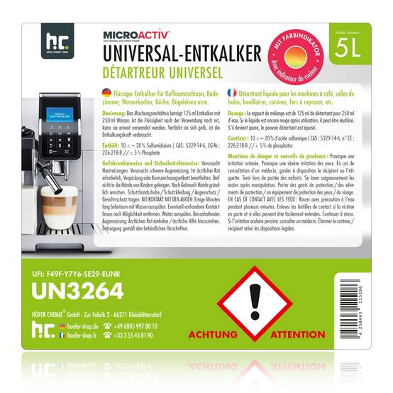 Détartrant universel Microactiv® avec indicateur de couleur pour machines à café entièrement automatiques en bidon de 5 L x 2 - Image 7