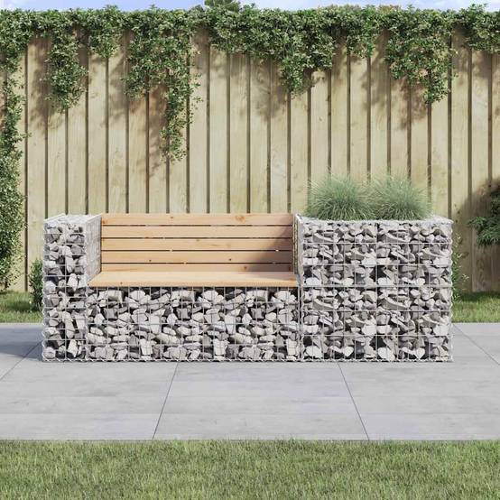 Banc de Jardin Gabion Bois de Pin Massif Assise Extérieure avec Panier Acier pour Terrasse 192 cm Brun – ComfortXL Outdoor Living - Image 1