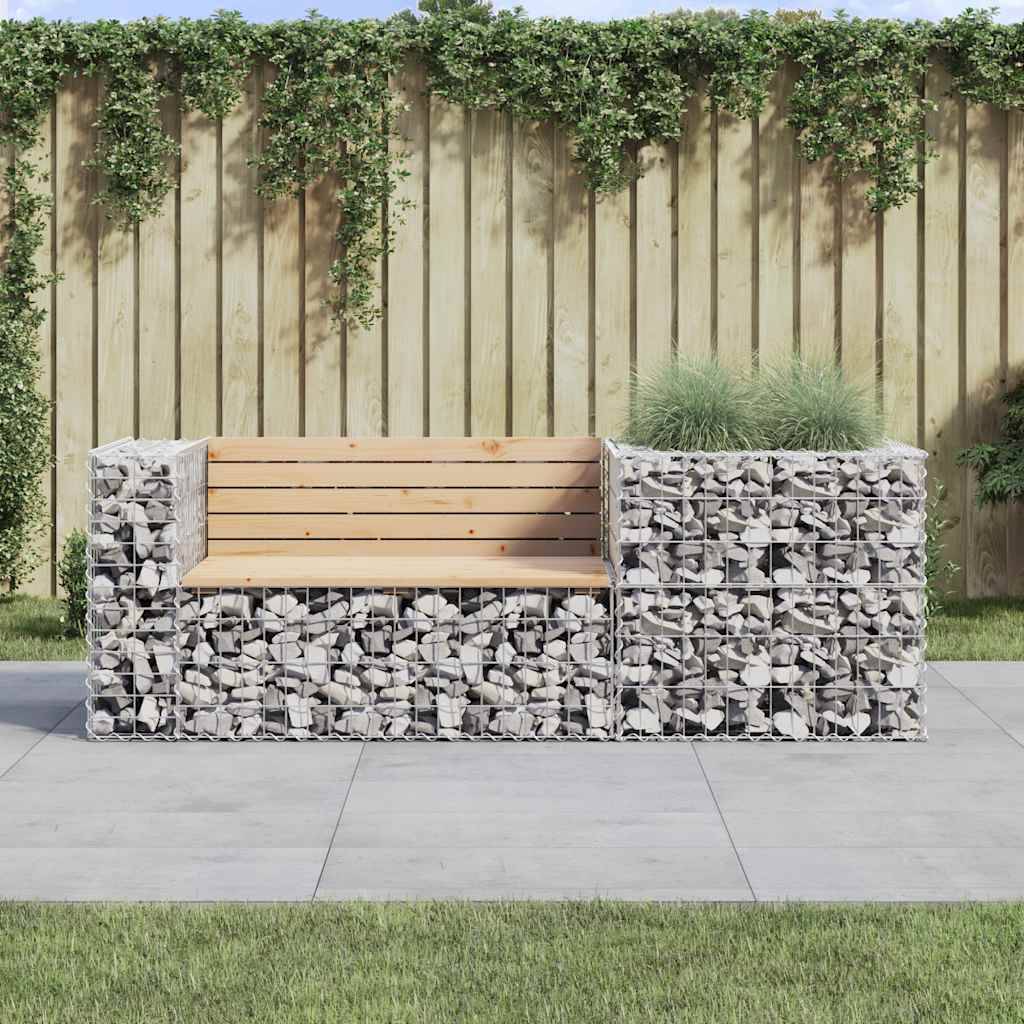 Banc de Jardin Gabion Bois de Pin Massif Assise Extérieure avec Panier Acier pour Terrasse 192 cm Brun – ComfortXL Outdoor Living - Image 1