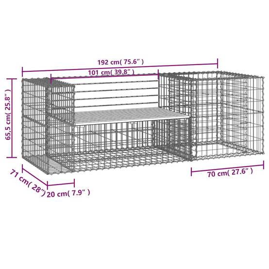 Banc de Jardin Gabion Bois de Pin Massif Assise Extérieure avec Panier Acier pour Terrasse 192 cm Brun – ComfortXL Outdoor Living - Image 9